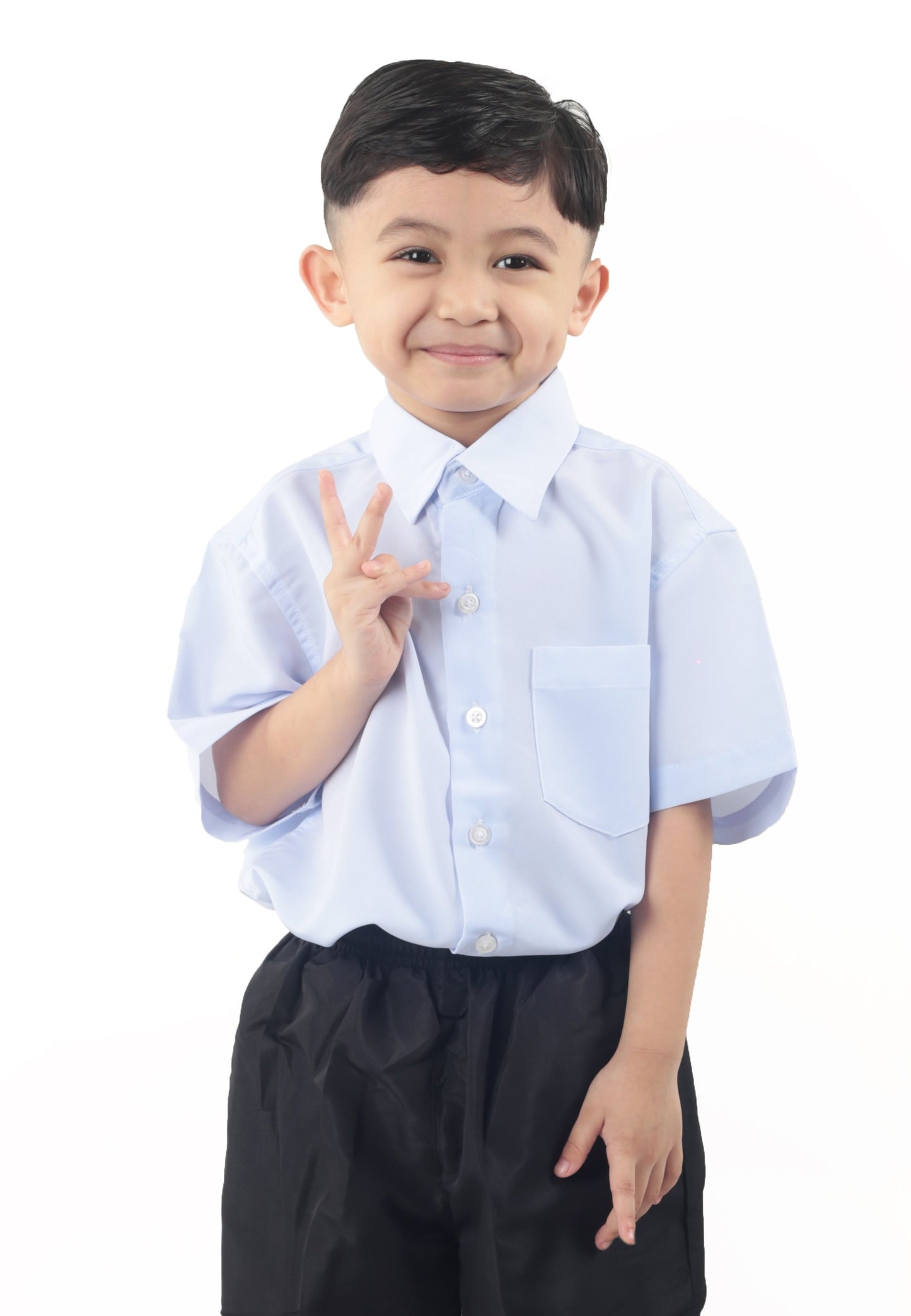 Baju Kemeja Putih Sekolah Rendah Lengan Pendek Kain Licin/Keras (BAJU SAHAJA)