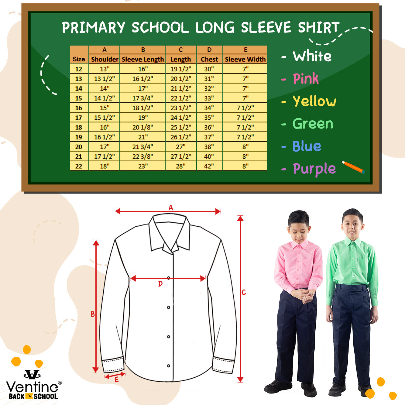 Baju Kemeja Pengawas Sekolah Rendah Lengan Panjang Kain Keras (Cotton), 5 Pilihan Warna (BAJU SAHAJA)