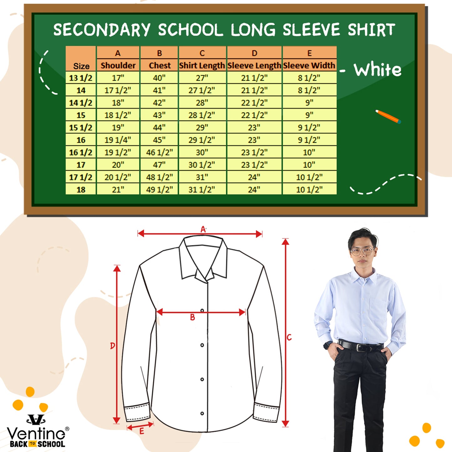 Baju Putih Sekolah Menengah Lengan Panjang Kain Keras (BAJU SAHAJA)