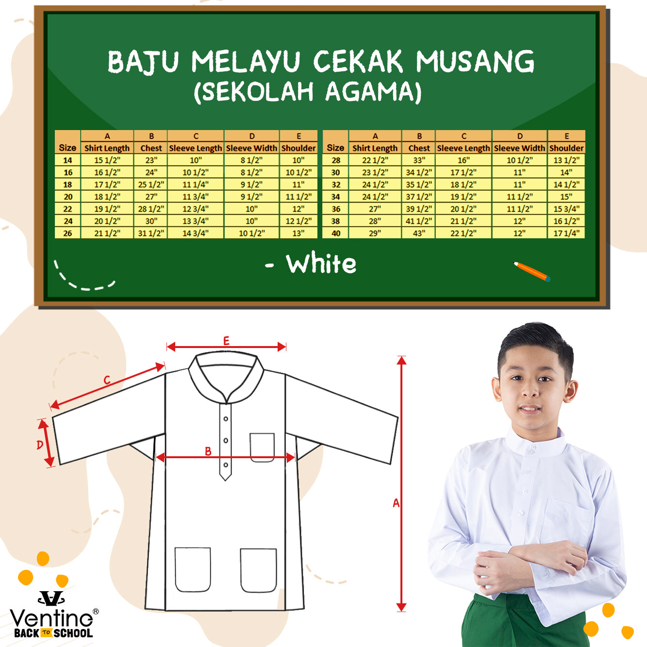 Baju Melayu Sekolah Rendah/Menengah (Tradisional Set) Kain Koshibo/Cotton (TIDAK TERMASUK SAMPIN)